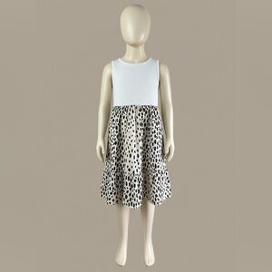 Stylish White and Leopard Print Kids Dress